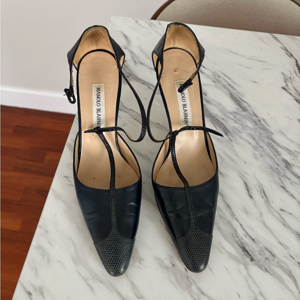 Manolo Blahnik Black Heels with Pointed Toe and Slingback
